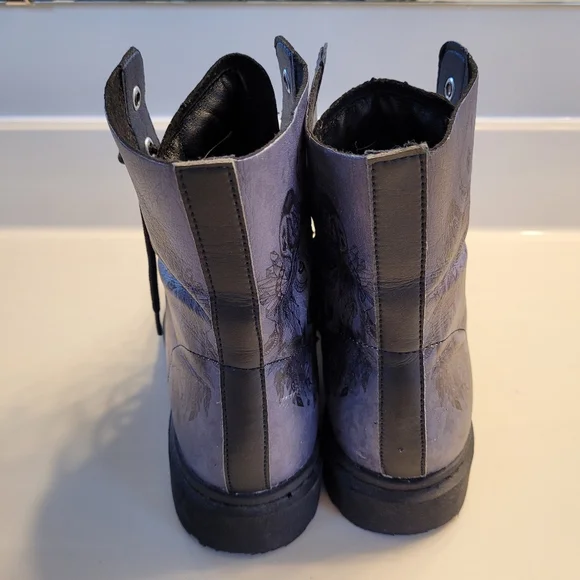 Yes We Vibe Bohemian Wolf Lace-up Combat Boots US Men's 10 / Women's 11.5 Gray - Picture 10 of 16